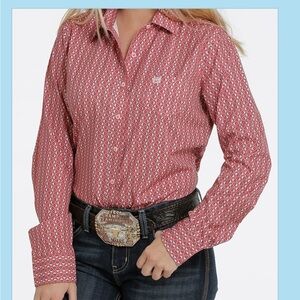 NWT Cinch Arenaflex Women's Pink Geometric Western Button-Down Shirt